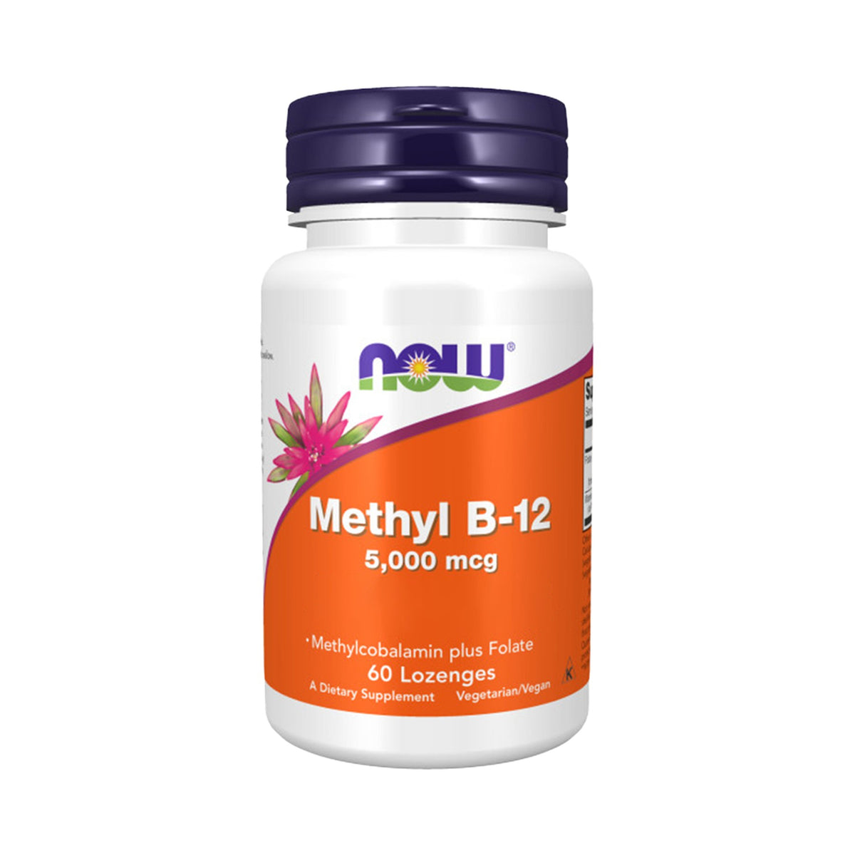 NOW Foods Methyl B-12 5000 mcg mit Folat 60 Lutschtabletten Dose