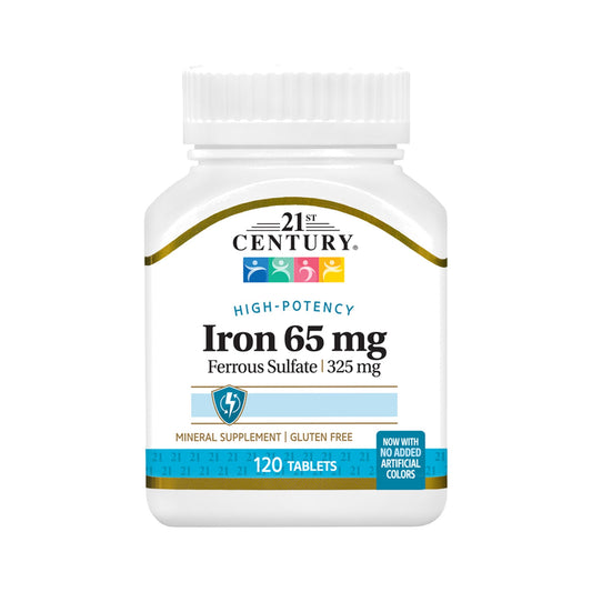 21st Century Eisen 65 mg Tabletten Vorderansicht der Dose mit hochdosiertem Eisensulfat für Energiestoffwechsel und Blutbildung