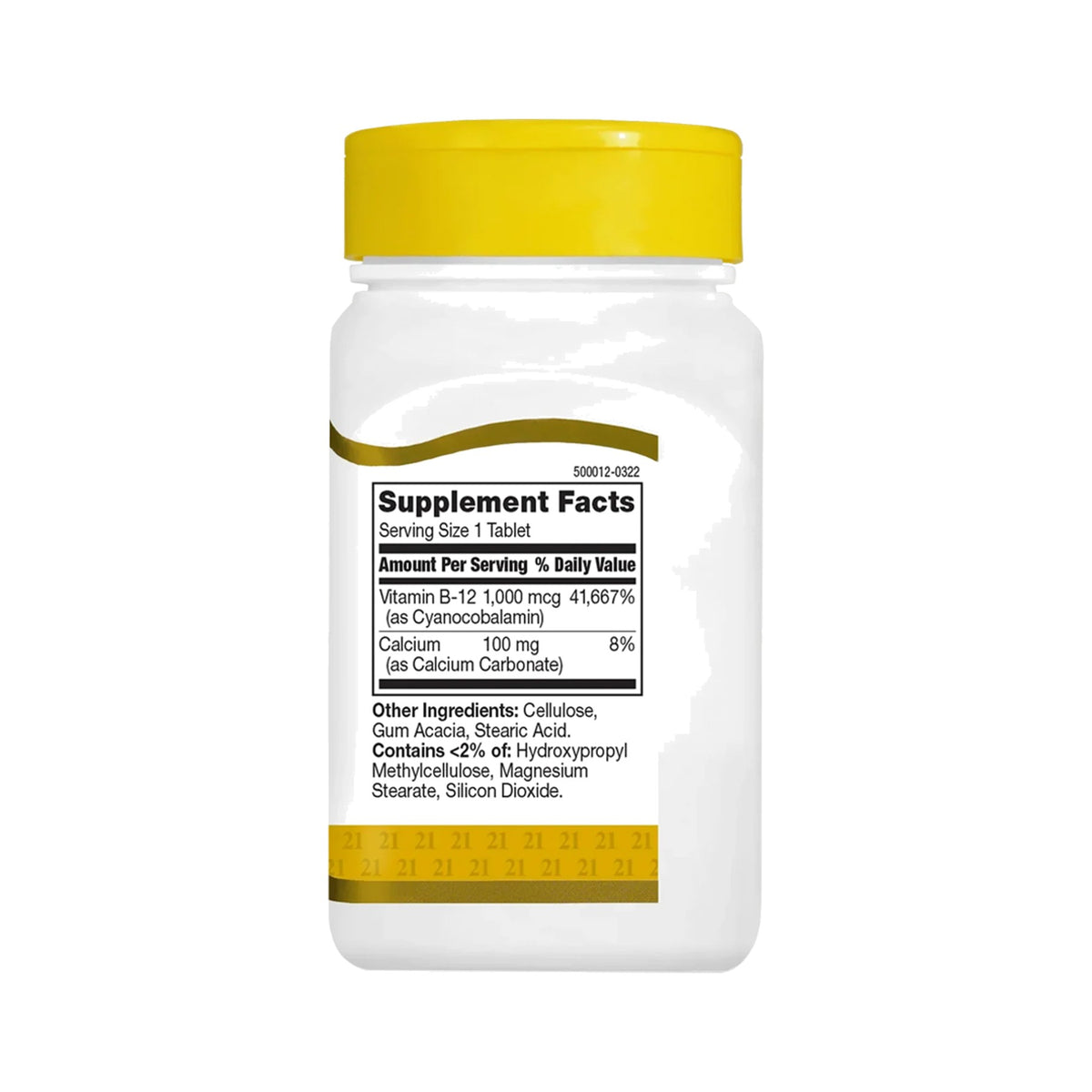 Rueckseite der 21st Century Vitamin B-12 1000 mcg Verpackung mit Nährwerttabelle, 40000 Prozent NRV und Zutatenliste
