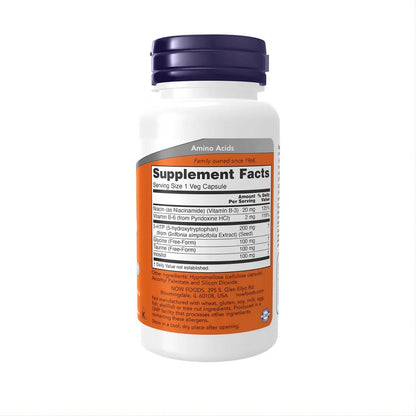 NOW Foods 5-HTP Double Strength Supplement Facts mit 200 mg 5-HTP, Glycin, Taurin und Inositol – hochdosiertes Aminosäure Supplement für tägliche Balance und mentale Leistungsfähigkeit
