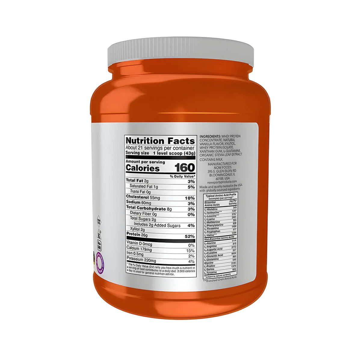 NOW Foods Whey Protein Creamy Vanilla mit über 5.500 mg BCAA, zusätzlichem L-Glutamin, Whey Protein Isolat, Whey Protein Konzentrat, Eiweißpulver für Kraftsport, Muskelwachstum und Regeneration.
