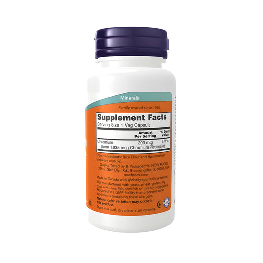 NOW Foods Chromium Picolinate 200 mcg – Chrom Picolinat Kapseln und Chromium Supplement für die tägliche Chromversorgung, Chrom Nahrungsergänzungsmittel für Erwachsene und Energiestoffwechsel