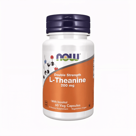 NOW Foods L-Theanin 200 mg mit Inositol 60 Kapseln Premium Nahrungsergänzung für Fokus, mentale Klarheit und tägliche Balance