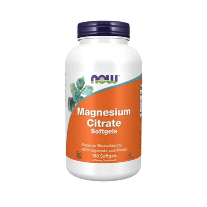 NOW Foods Magnesium Citrate 400 mg kaufen – hochwertiger Magnesium Komplex mit Magnesiumcitrat, Magnesiumglycinat, Magnesiummalat und Magnesiumoxid, Softgels für Muskeln, Nerven, Knochen, Elektrolythaushalt und tägliche Magnesiumversorgung.
