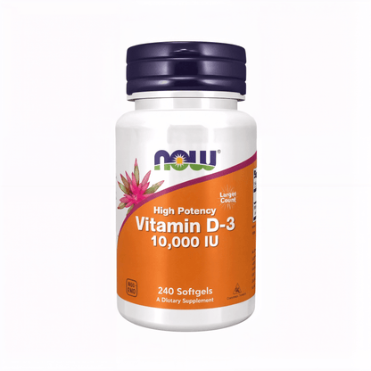 NOW Foods Vitamin D3 10.000 IE Softgels mit Vitamin D3 aus Lanolin, hochwertiger Rezeptur und praktischer Softgel-Form für die tägliche Nahrungsergänzung.