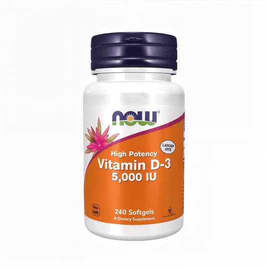 NOW Foods Vitamin D3 5000 IE Softgels mit hochdosiertem Cholecalciferol und hochwertiger Formel für Immunsystem, Knochen, Zähne und Muskeln.