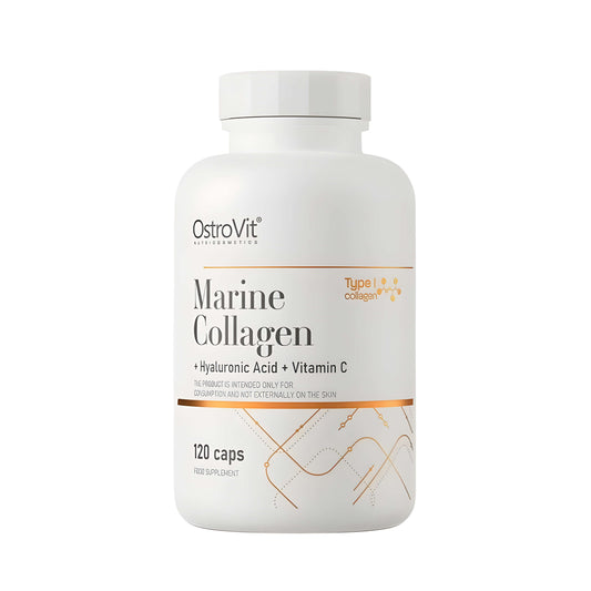 OstroVit Marine Collagen Kapseln mit hydrolysierten Fischkollagenpeptiden, Hyaluronsäure und Vitamin C, hochwertiges Marine Kollagen Nahrungsergänzungsmittel für Haut, Haare, Nägel, Gelenke, Knochen, Knorpel und Bindegewebe