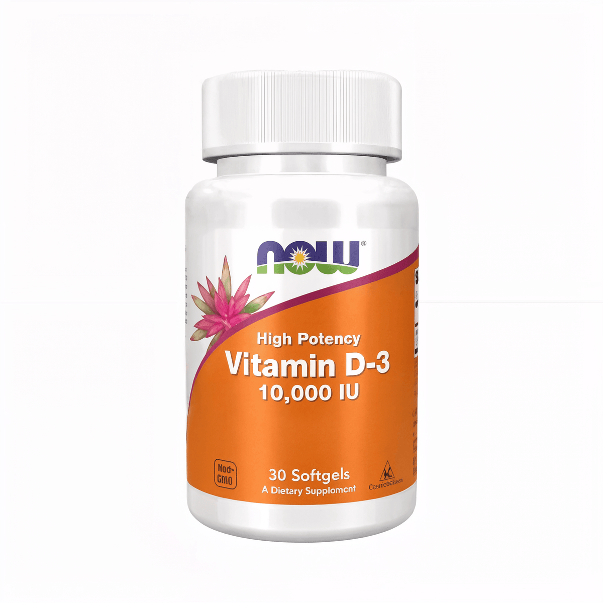 Hochwertige NOW Foods Vitamin D3 10.000 IE Softgels mit ölgelöstem Vitamin D3 und kleinen Softgels für die tägliche Nahrungsergänzung.