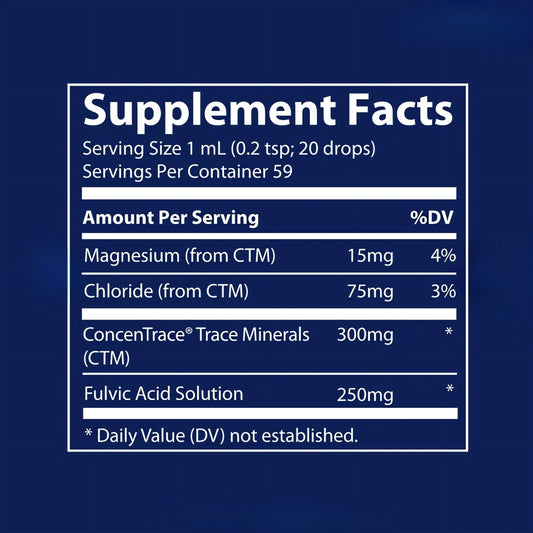 Trace Minerals Ionic Fulvic Acid online kaufen – Premium Fulvinsäure Tropfen mit konzentriertem Mineralstoffkomplex und ionischen Spurenelementen aus dem Great Salt Lake für eine einfache und gezielte tägliche Nahrungsergänzung.