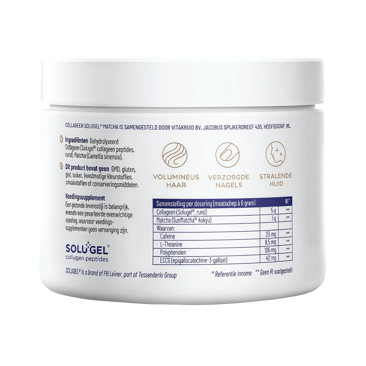 Vitakruid Collagen Solugel® Matcha als lösliches Kollagen Pulver für Matcha Latte, Kaffee, Tee und Smoothies – mit 5 g Kollagen Typ I, SunMatcha® Kokyu, EGCG, Polyphenolen und natürlichem Koffein.