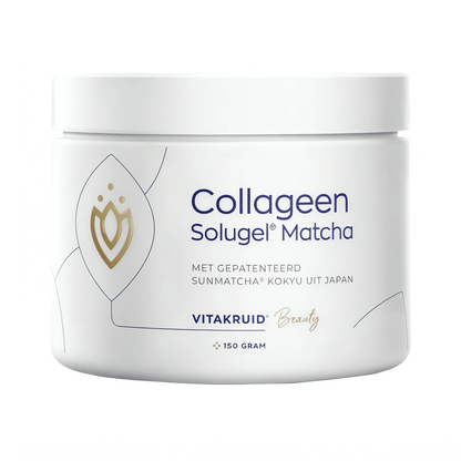 Vitakruid Collagen Solugel® Matcha Pulver mit hochwertigem hydrolysiertem Rinderkollagen Typ I und Bio SunMatcha® Kokyu aus Japan – Kollagen Nahrungsergänzung für Haut, Haare, Nägel, Gelenke, Bindegewebe mit EGCG, Polyphenolen und L-Theanin.