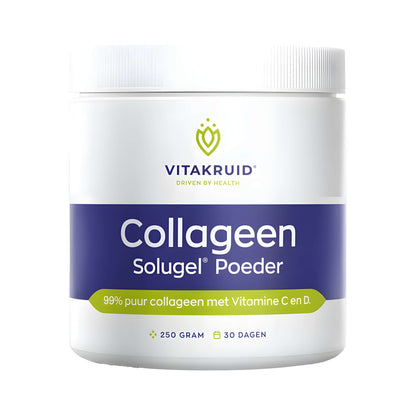 Vitakruid Collagen Solugel® Pulver mit hydrolysiertem Kollagen Typ I, 10 g Kollagenpeptiden pro Portion, Vitamin C und Vitamin D3 für Haut, Haare, Nägel, Gelenke, Knochen, Knorpel, Bindegewebe, Beauty und tägliche Kollagenversorgung.