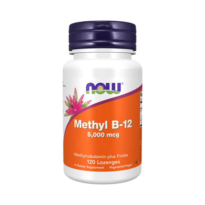 NOW Foods Methyl B-12 5000 mcg mit Folat 120 Lutschtabletten Dose