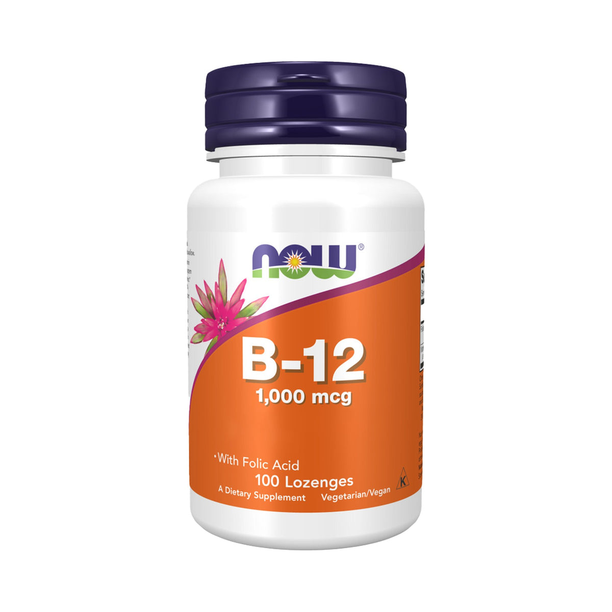 NOW Foods Vitamin B-12 1000 mcg mit Folsäure 100 Lutschtabletten Dose
