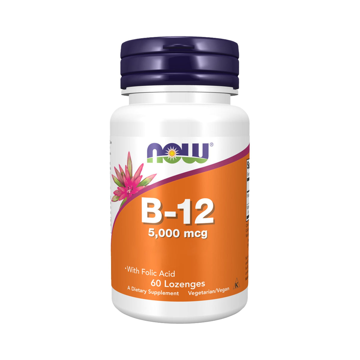NOW Foods Vitamin B-12 5000 mcg mit Folsäure 60 Lutschtabletten Dose