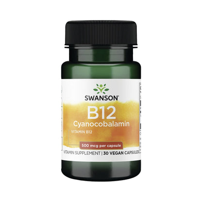 Swanson Vitamin B12 500 mcg – vegane Kapseln mit Cyanocobalamin, 30 / 100 / 250 Stück