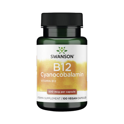 Swanson Vitamin B12 500 mcg – vegane Kapseln mit Cyanocobalamin, 30 / 100 / 250 Stück
