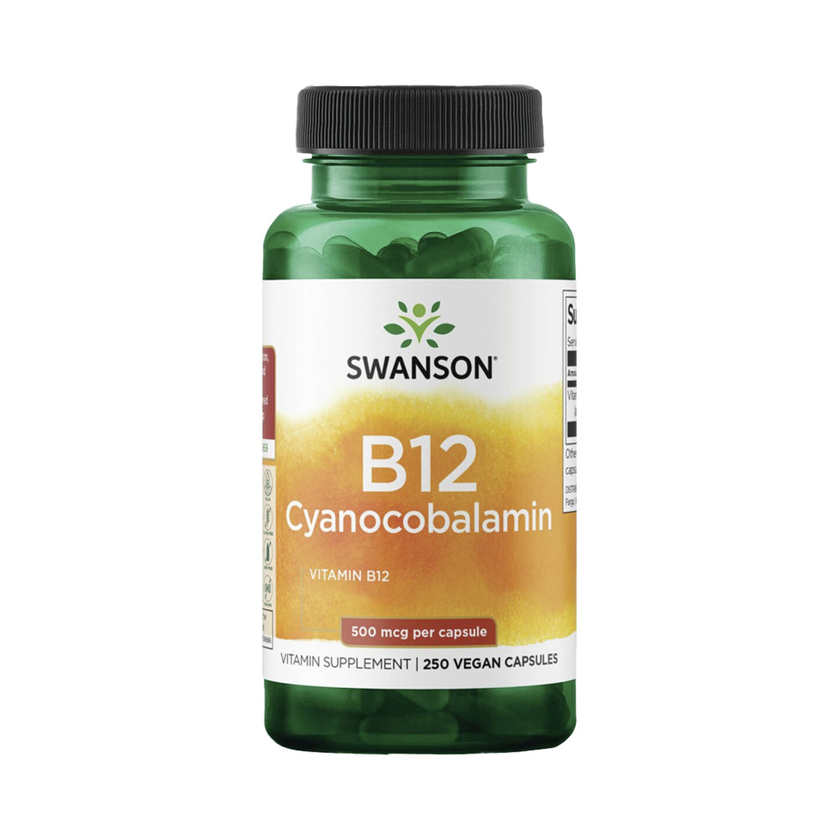 Swanson Vitamin B12 500 mcg – vegane Kapseln mit Cyanocobalamin, 30 / 100 / 250 Stück