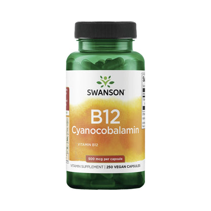 Swanson Vitamin B12 500 mcg – vegane Kapseln mit Cyanocobalamin, 30 / 100 / 250 Stück