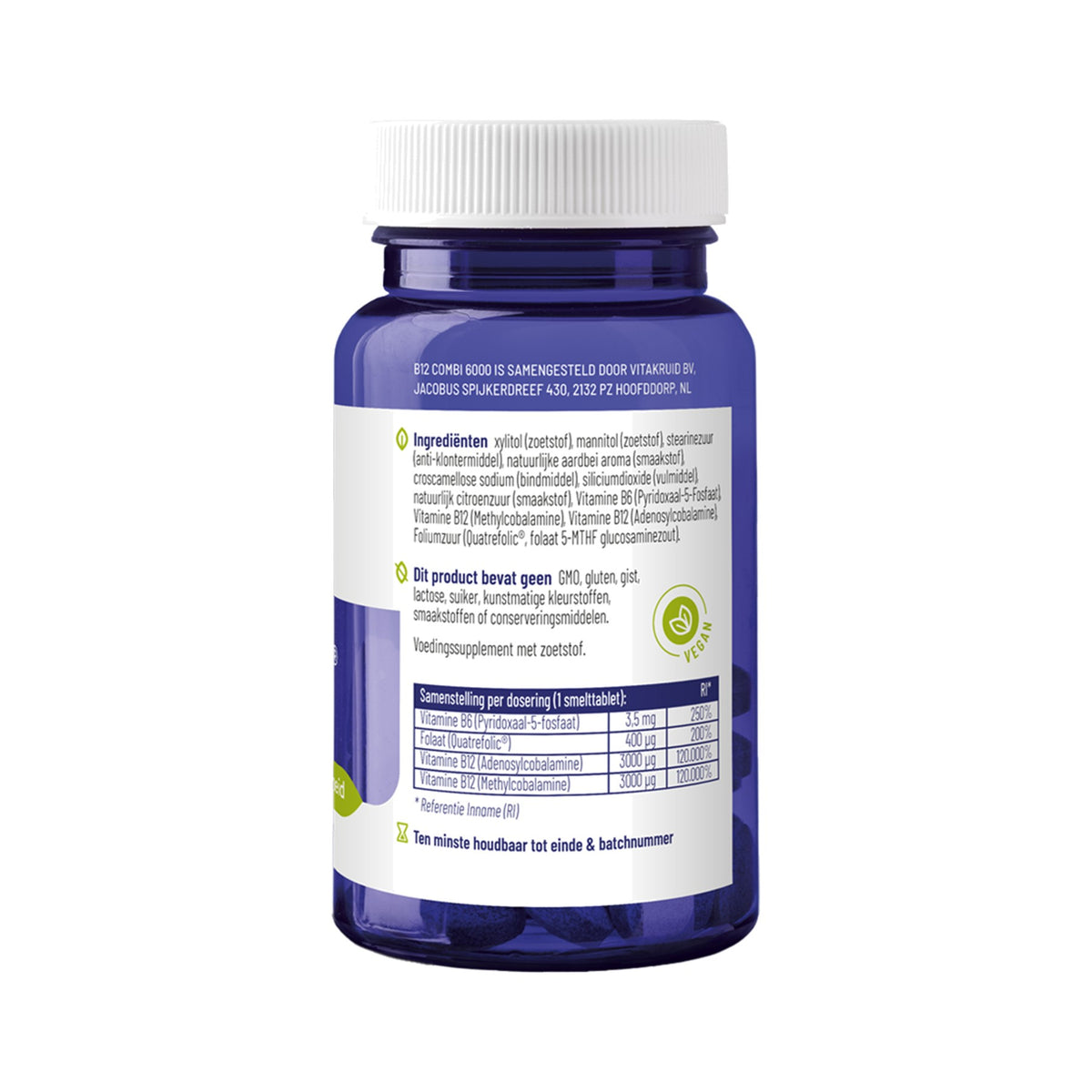 Vitakruid B12 Combi 6000® mit Folat & P-5-P – 6000 µg B12 (Methyl- & Adenosylcobalamin), Quatrefolic®, Erdbeere, 60 oder 120 Lutschtabletten