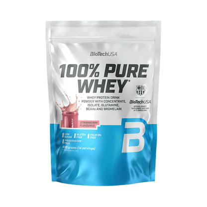 BioTechUSA 100% Pure Whey 400 g Erdbeere – Whey Proteinpulver mit 21 g Protein pro Portion