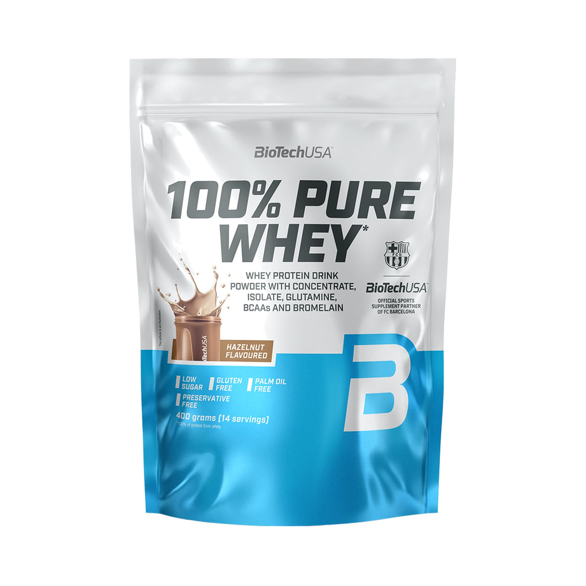 BioTechUSA 100% Pure Whey 400 g Haselnuss – Whey Proteinpulver mit 21 g Protein pro Portion