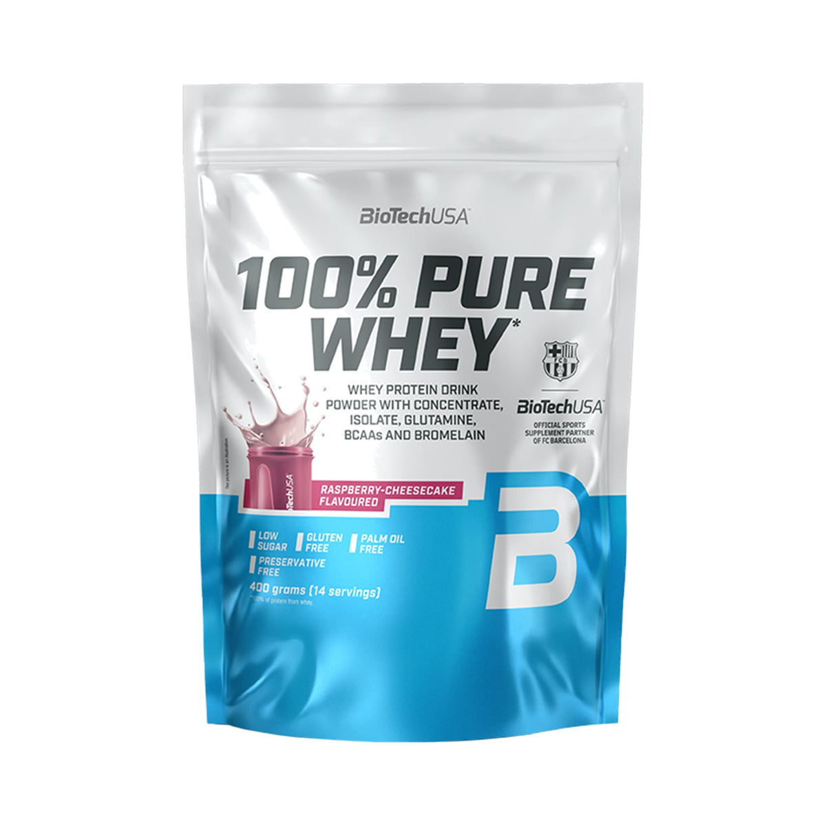 BioTechUSA 100% Pure Whey 400 g Himbeer-Cheesecake – Whey Proteinpulver mit 21 g Protein pro Portion