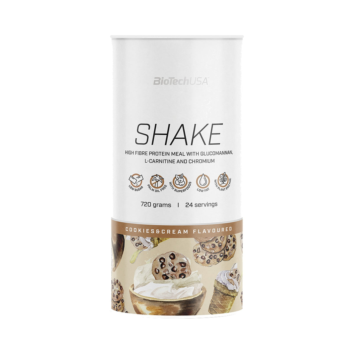 BioTechUSA Protein Shake 720 g Cookies & Cream – Eiweiß Shake Pulver mit Whey Protein, Ballaststoffen und L-Carnitin