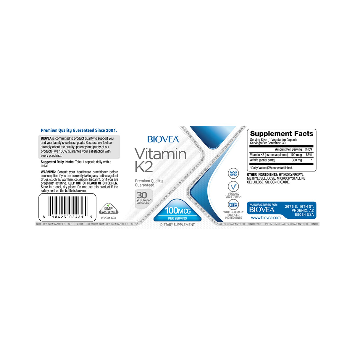 Vitamin K2 100 mcg – Biovea | Knochen, Blutgerinnung, 30 Kapseln kaufen