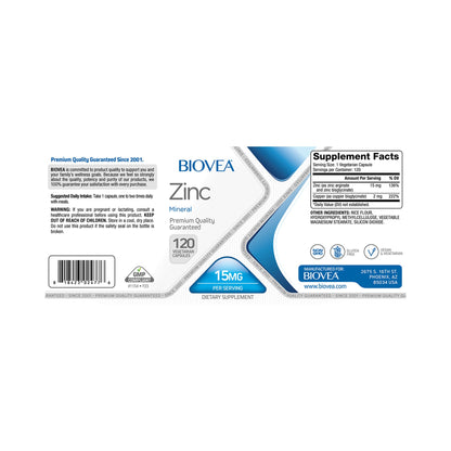 Zink 15 mg – Biovea | Immunsystem, Haut, Haare, 120 Kapseln kaufen
