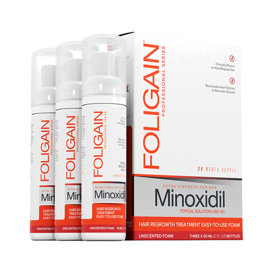 Foligain Minoxidil 5% Hair Regrowth Foam for Men – 3x60ml (3-Month Supply)