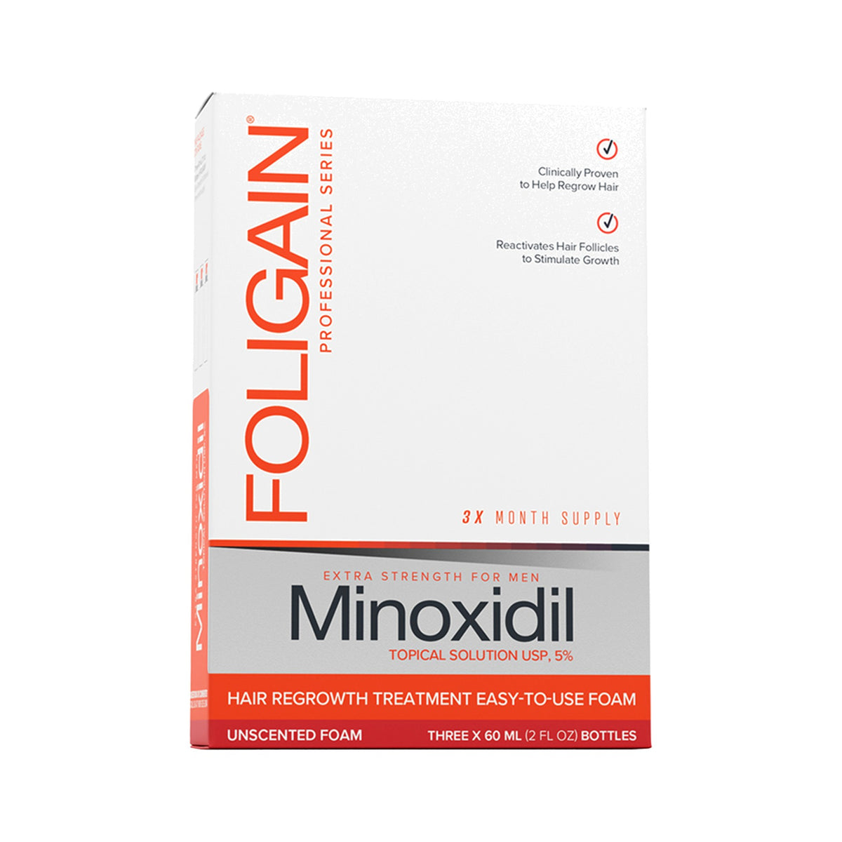 Foligain Minoxidil 5% Haarwuchs-Schaum für Männer – 3x60ml (3-Monats-Vorrat)