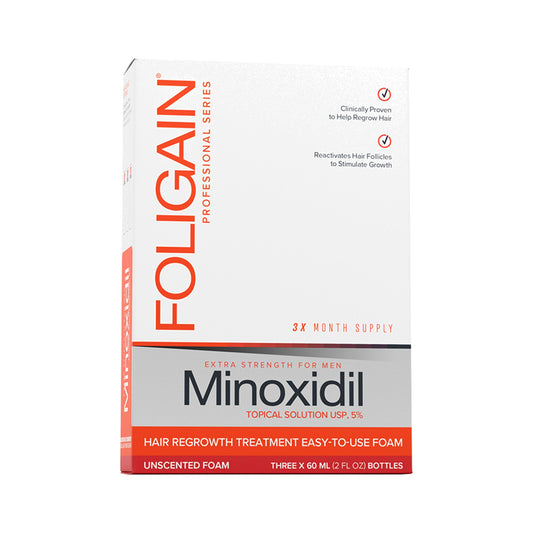 Foligain Minoxidil 5% Hair Regrowth Foam for Men – 3x60ml (3-Month Supply)