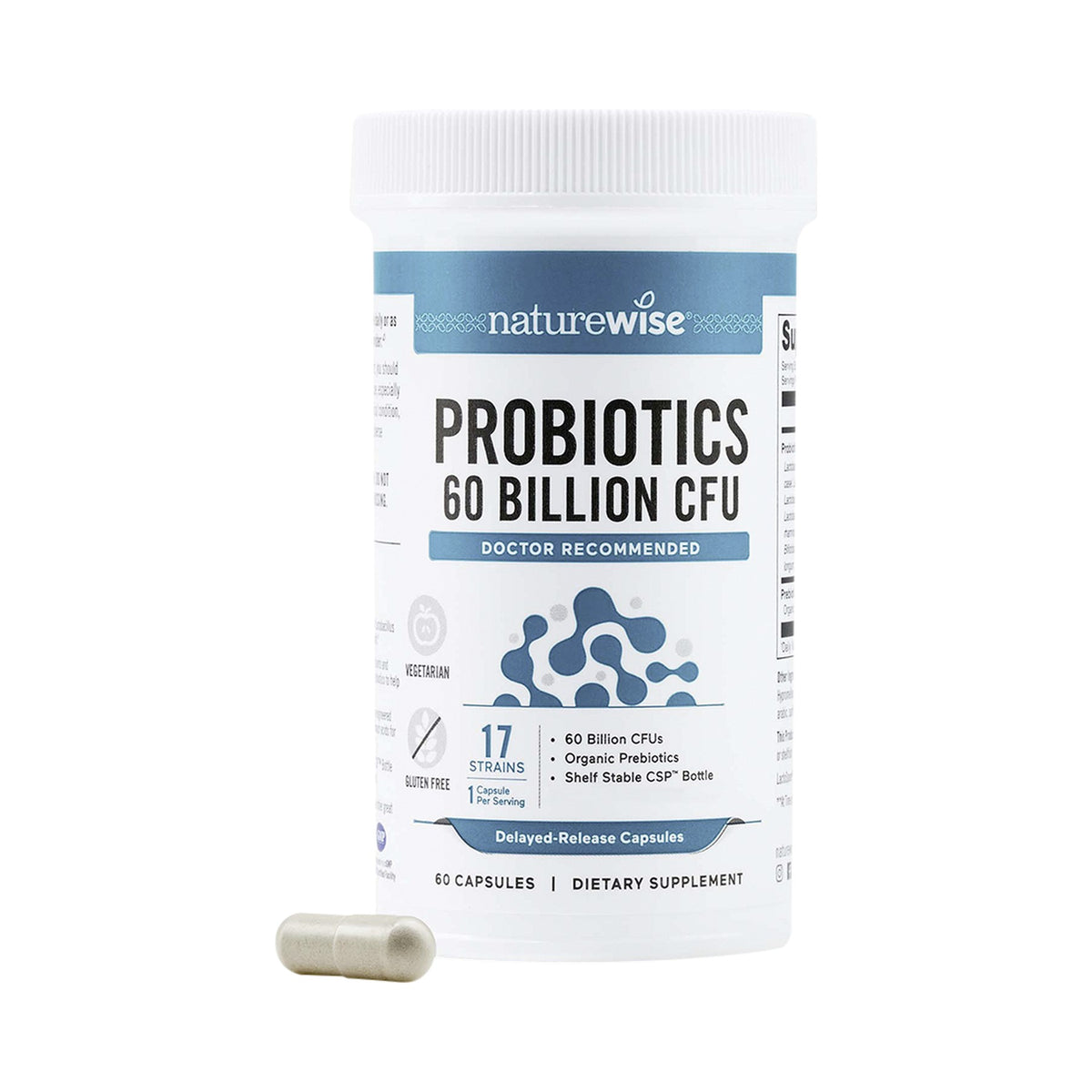 NatureWise Probiotics 60 Milliarden KBE – 17 Stämme mit Bio-Inulin & Bio-Akaziengummi – Kapseln (30 oder 60 Stück)
