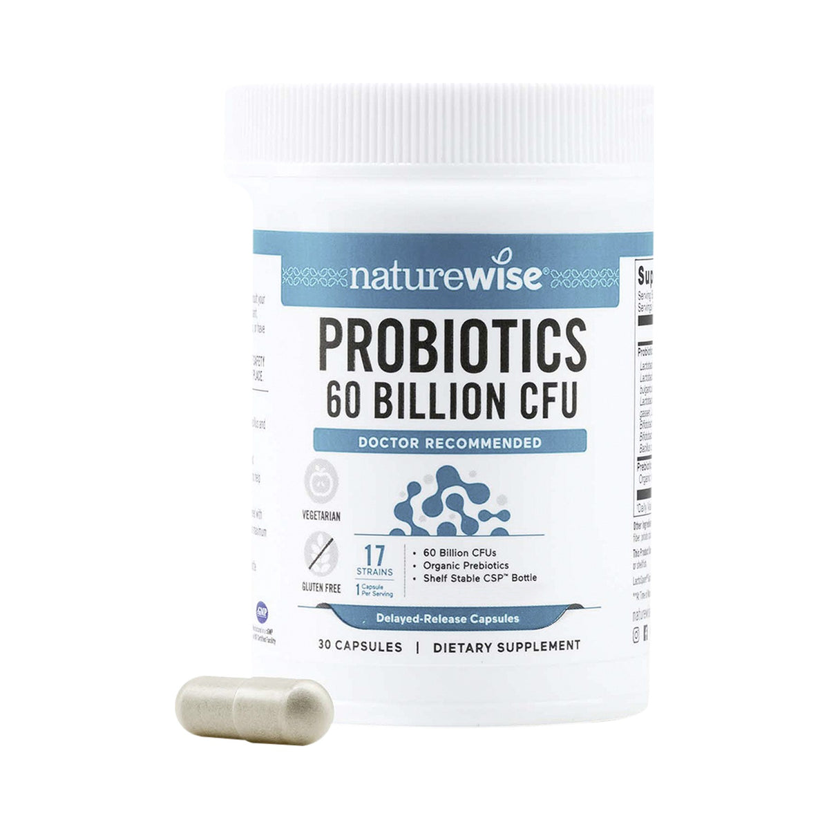 NatureWise Probiotics 60 Milliarden KBE – 17 Stämme mit Bio-Inulin & Bio-Akaziengummi – Kapseln (30 oder 60 Stück)