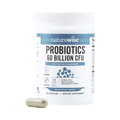 NatureWise Probiotics 60 Milliarden KBE – 17 Stämme mit Bio-Inulin & Bio-Akaziengummi – Kapseln (30 oder 60 Stück)