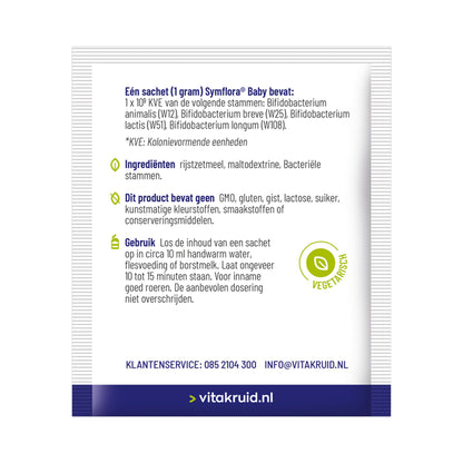 Vitakruid Symflora Baby – 4 Bifidobakterien-Stämme (W12, W25, W51, W108), 1 Mrd. KBE pro Beutel – Pulver für Mutter & Baby – 60 Beutel