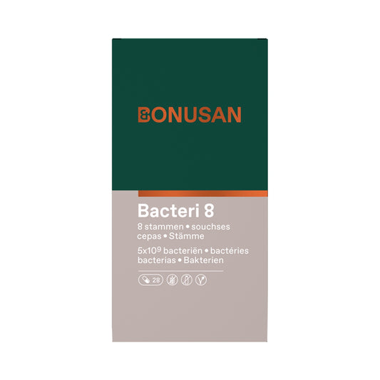 Bonusan Bacteri 8 Kapseln – 8 Bakterienstämme mit FOS & Inulin – 5 Mrd. KBE – 28 Kapseln