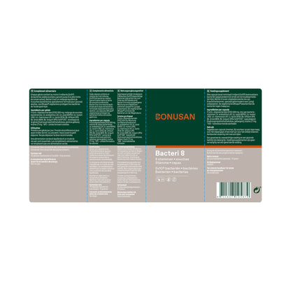 Bonusan Bacteri 8 Kapseln – 8 Bakterienstämme mit FOS & Inulin – 5 Mrd. KBE – 28 Kapseln