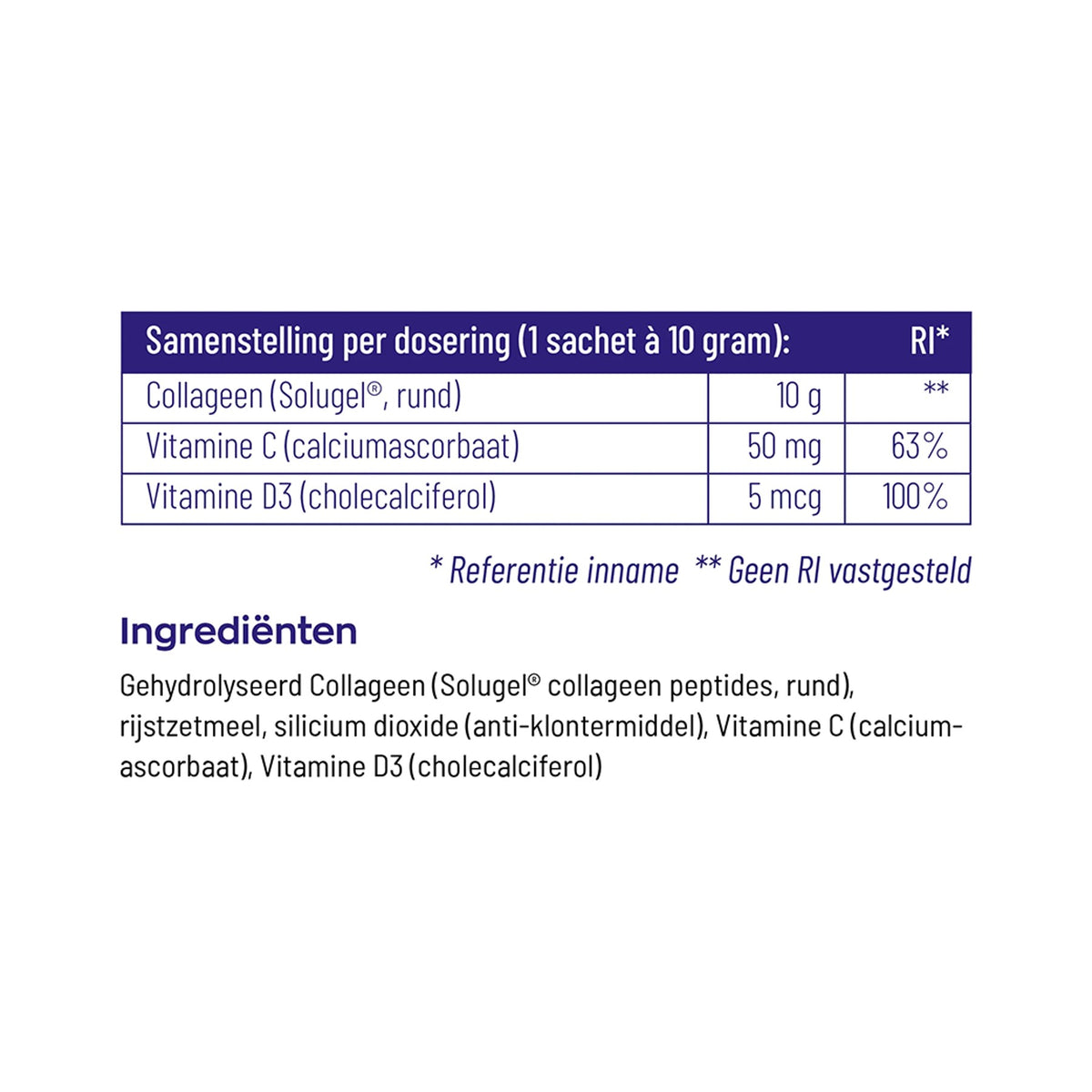 Rueckseite der Vitakruid Collagen Solugel Dose mit Angaben zu Nährwerten, Inhaltsstoffen und Verzehrempfehlung für Kollagen Pulver.