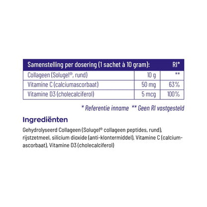 Rueckseite der Vitakruid Collagen Solugel Dose mit Angaben zu Nährwerten, Inhaltsstoffen und Verzehrempfehlung für Kollagen Pulver.