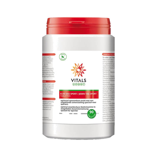 Rückseite der Every Day Sport Tablets Vitals Dose mit Produktinformationen für Sportler.